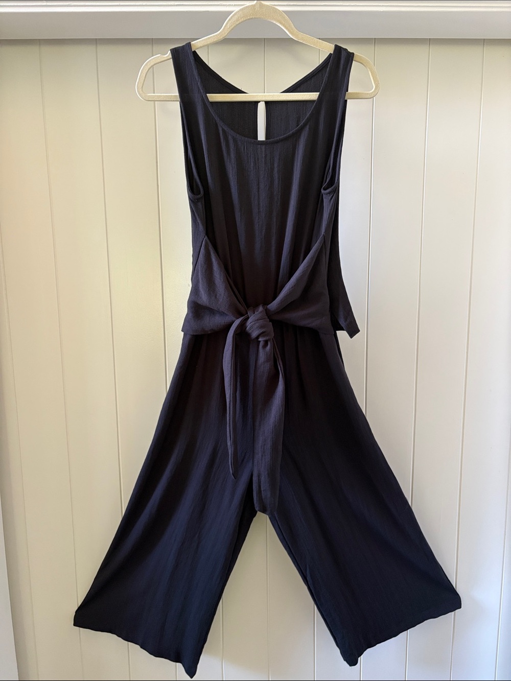 Halara Brand Sleeveless Black Wide-Leg Cropped Jumpsuit with Waist Tie, NEW